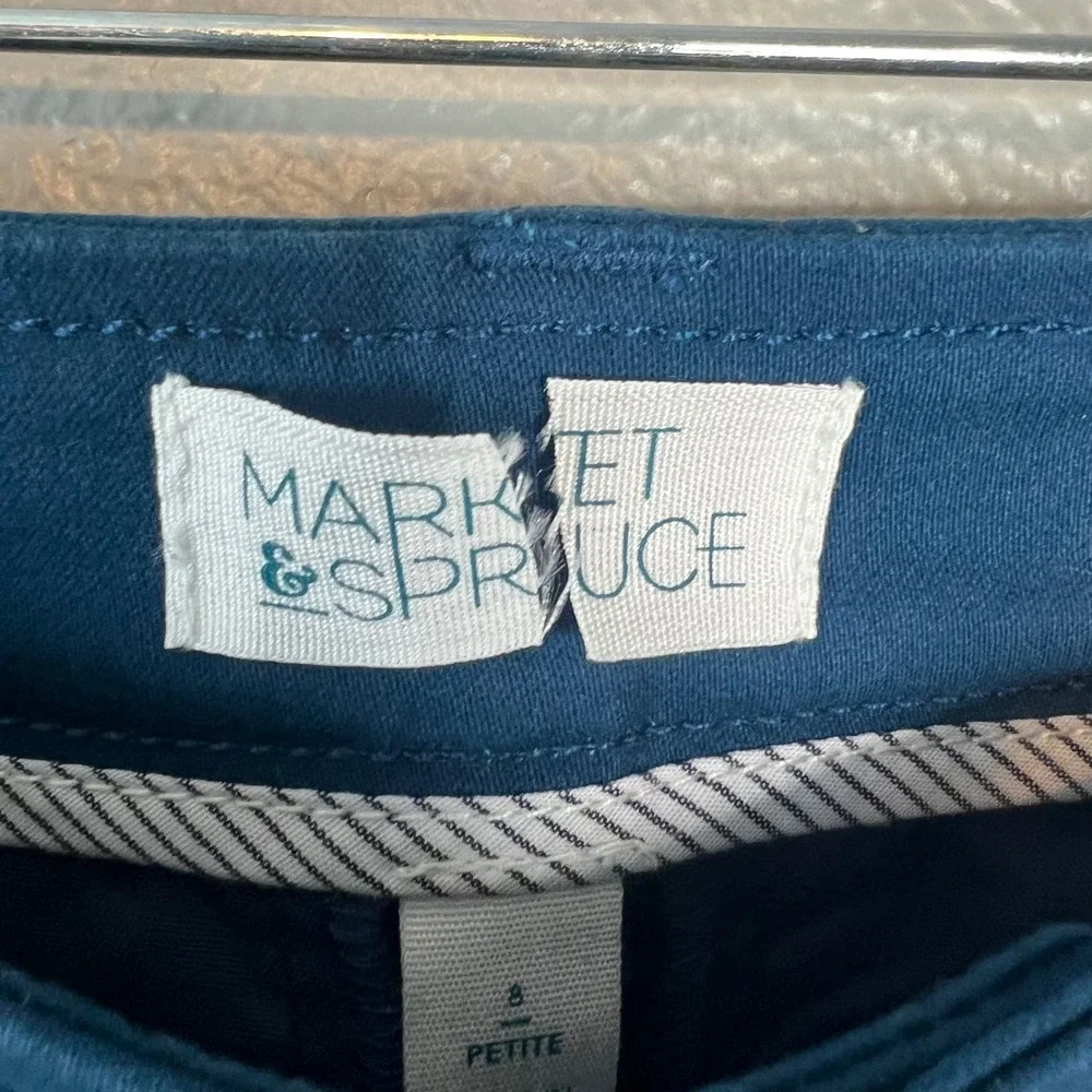 Market & Spruce Ankle Pants Womens‎ 8P Petite Blue Slim Leg Cuffed Stretch NWT